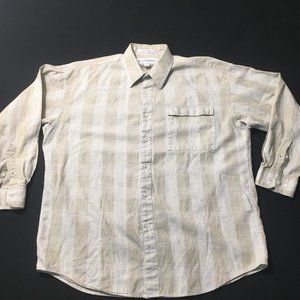 Common Threads Mens stripe Check Long Sleeve Shirt Outdoors large beige